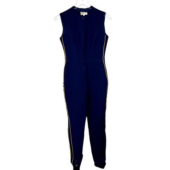 Vintage White Stag Sleeveless Jumpsuit Navy Blue Gold Stirrup Ski Suit XS - Picture 1 of 6